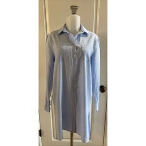 Saks Fifth Avenue Linen Blend Shirt Dress Blue Button Down Size Small